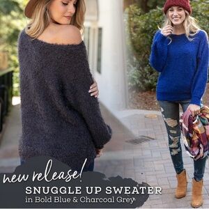 Grace & Lace Snuggle Up Sweater in Bold Blue, size Small
